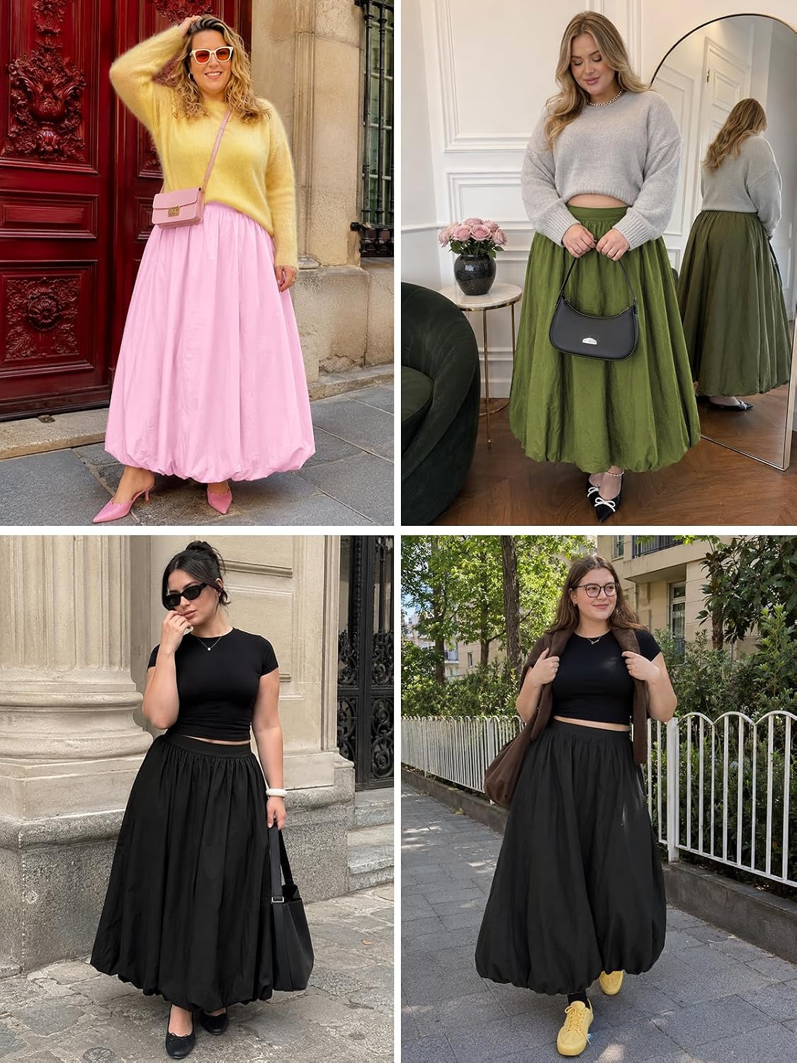 Moon Wood Plus Size Bubble Maxi Skirt with Pockets Puffy Hemline - Black - view 7