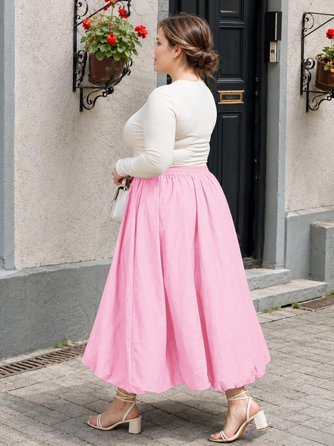 Moon Wood Plus Size Bubble Maxi Skirt with Pockets Puffy Hemline - Light Pink - view 4