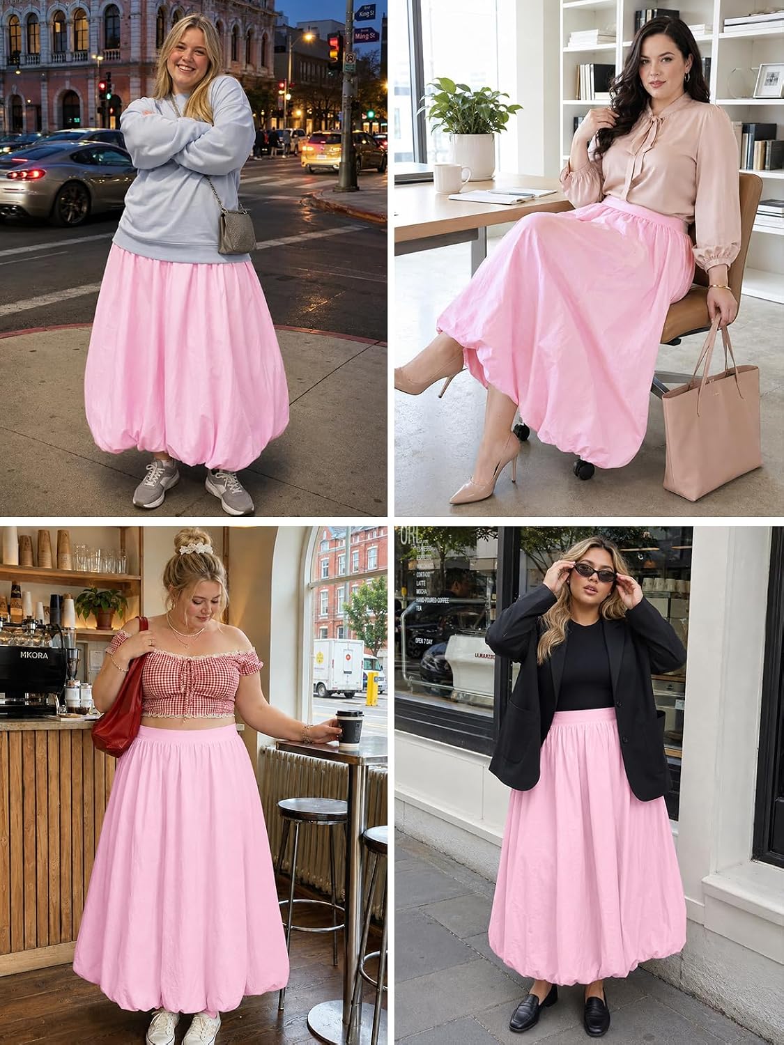Moon Wood Plus Size Bubble Maxi Skirt with Pockets Puffy Hemline - Light Pink - view 6
