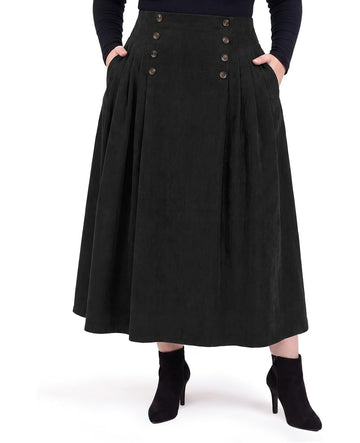 Moon Wood Plus Size Corduroy Maxi Skirt with Pockets - Black - view 1