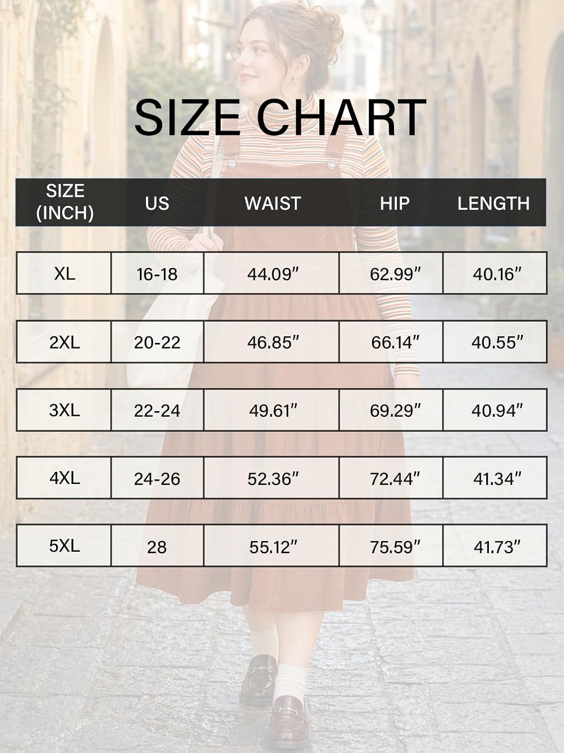 Moon Wood Plus Size Corduroy Overall Dress for Women Pinafore Jumper Dress - Brown
