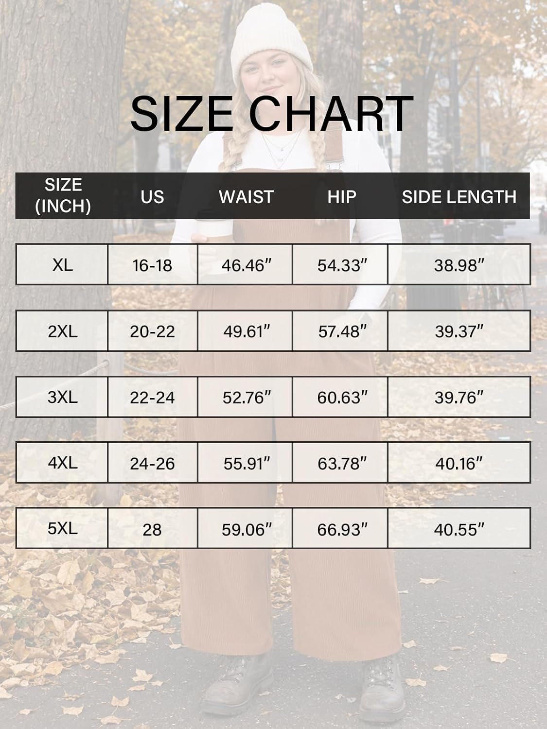 Moon Wood Plus Size Corduroy Overalls for Women Fall Jumpsuits with Pockets - Brown