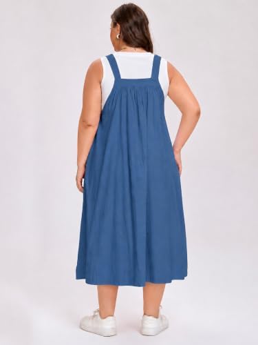 Moon Wood Plus Size Cotton Overall Dress in Royal Blue - Styling Look