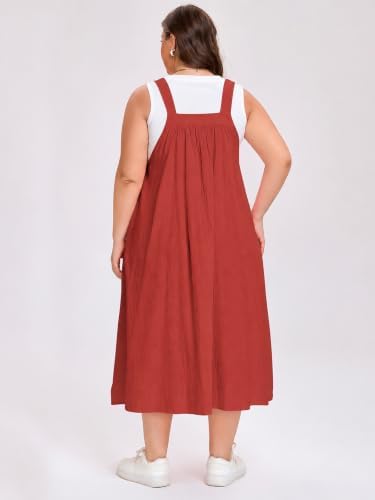 Moon Wood Plus Size Cotton Overall Dress in Rust - Styling Look