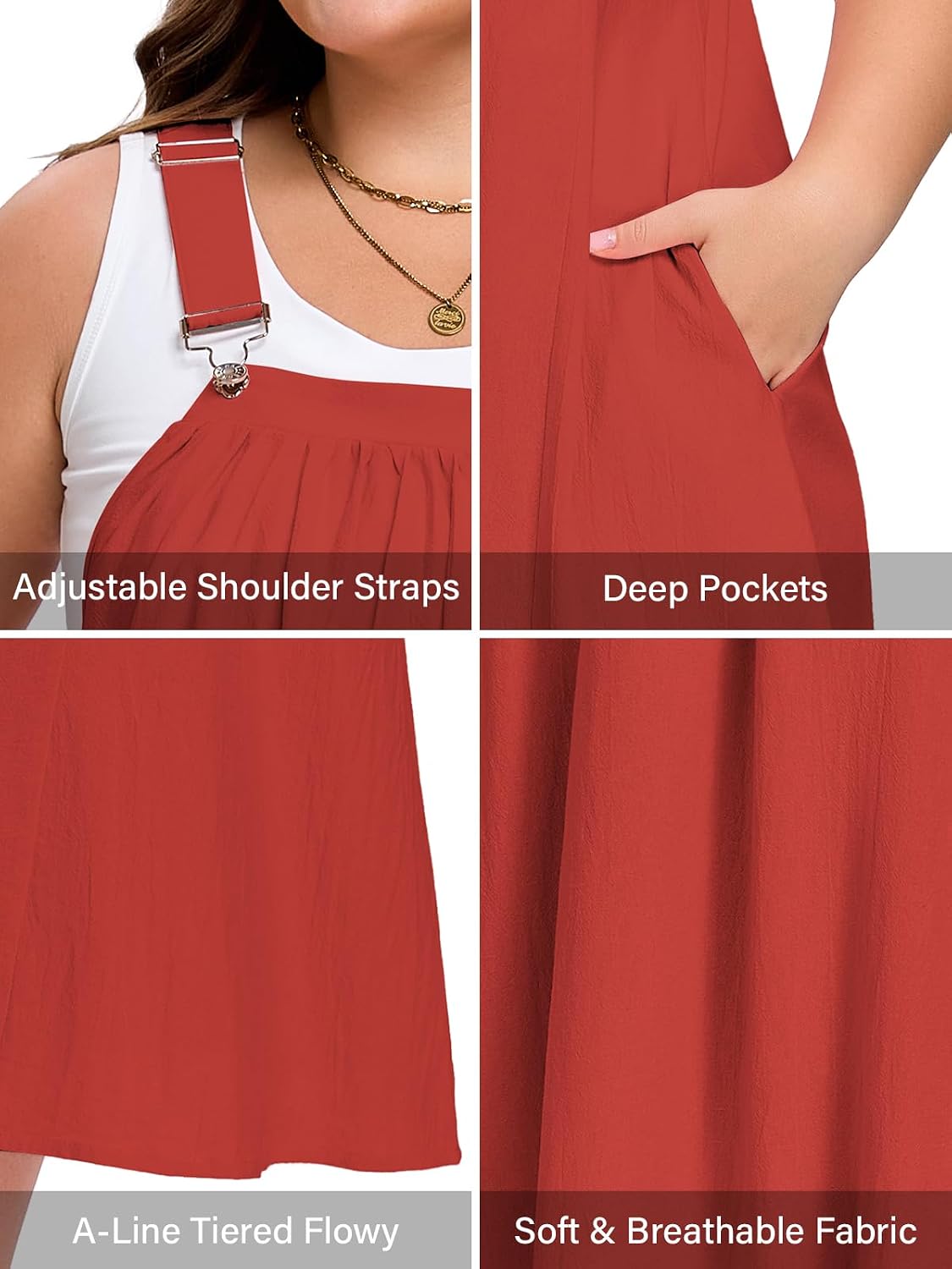 Moon Wood Plus Size Cotton Overall Dress in Rust - Additional View 7