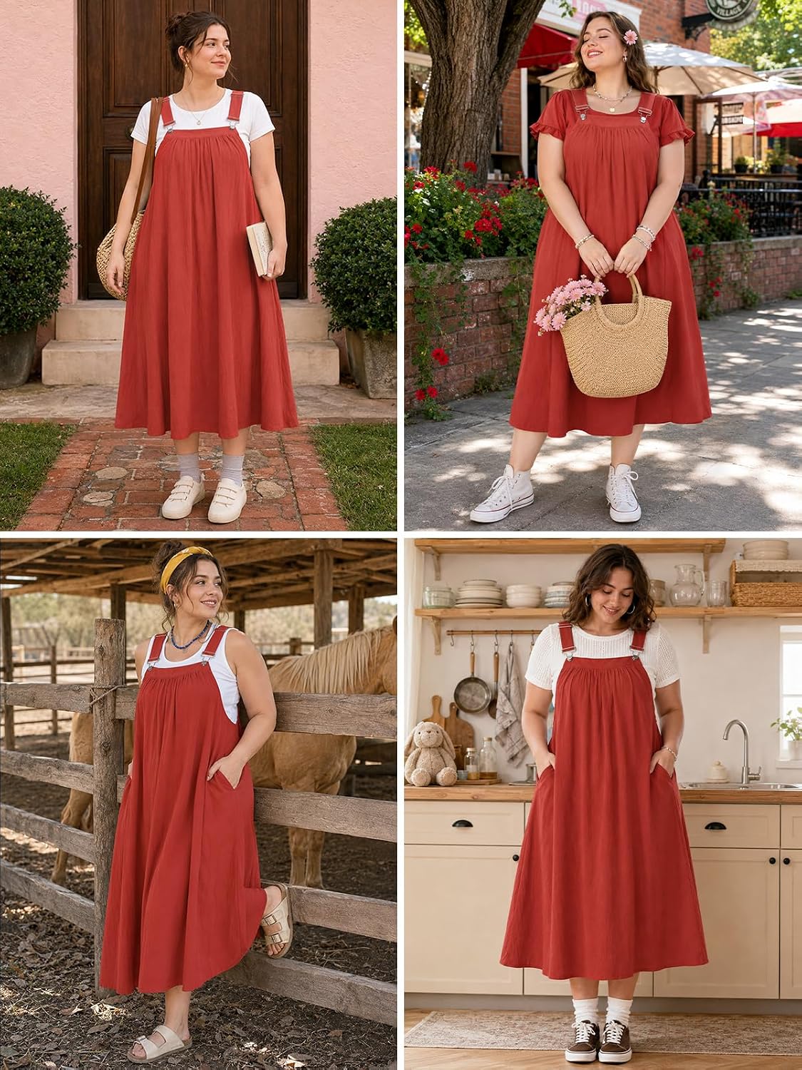 Moon Wood Plus Size Cotton Overall Dress in Rust - Additional View 9