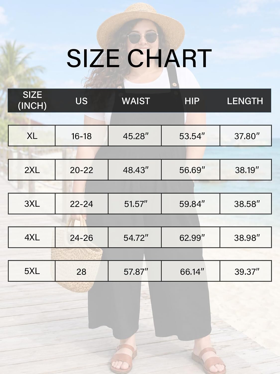 Moon Wood Plus Size Cotton Overalls for Women Summer Jumpsuit with Pockets - Black - view 7