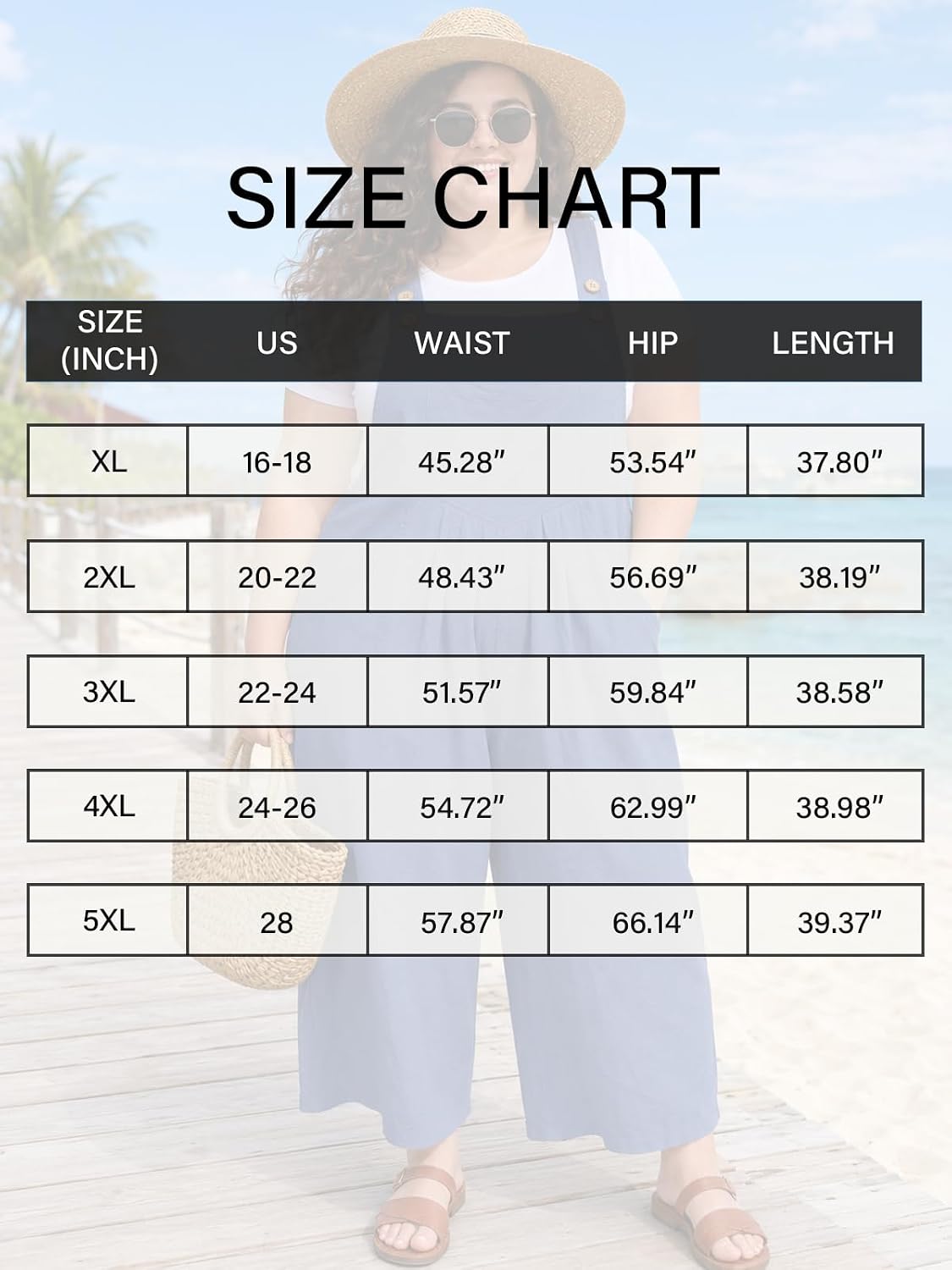 Moon Wood Plus Size Cotton Overalls for Women Summer Jumpsuit with Pockets - Blue - view 7