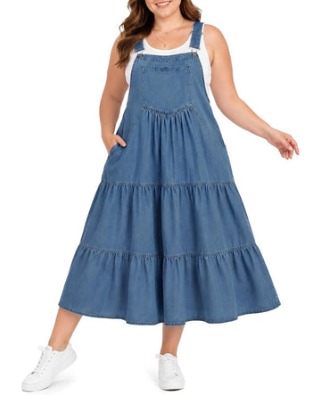 Moon Wood Plus Size Ashleigh Blue Denim Overall Dress - view 1