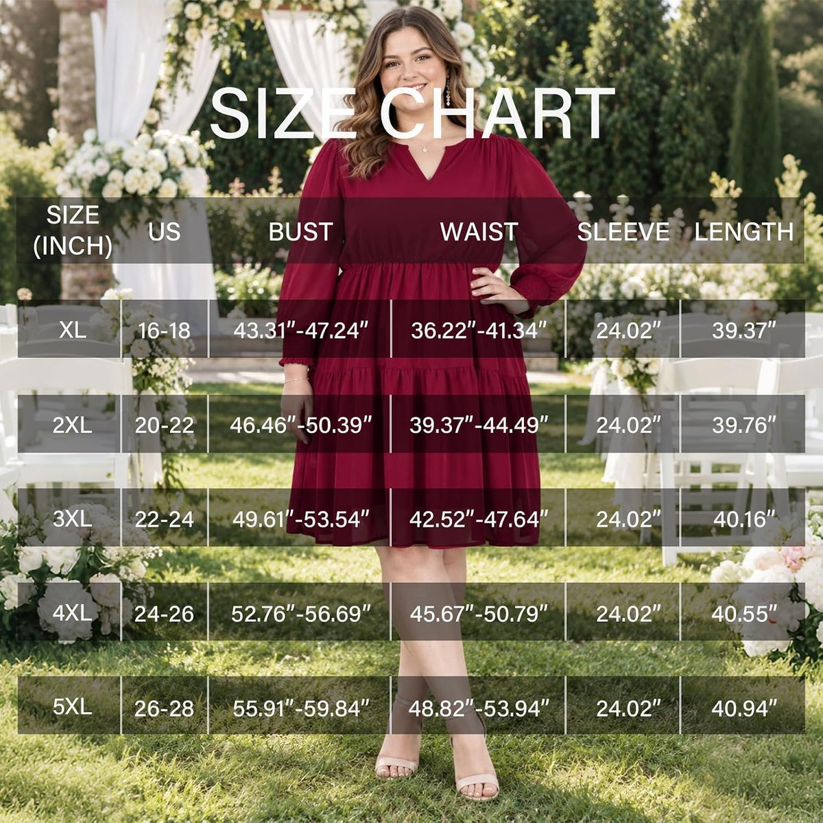 Moon Wood Plus Size Fall Dresses for Womens Long Sleeve Mini Dress with Pockets - Burgundy