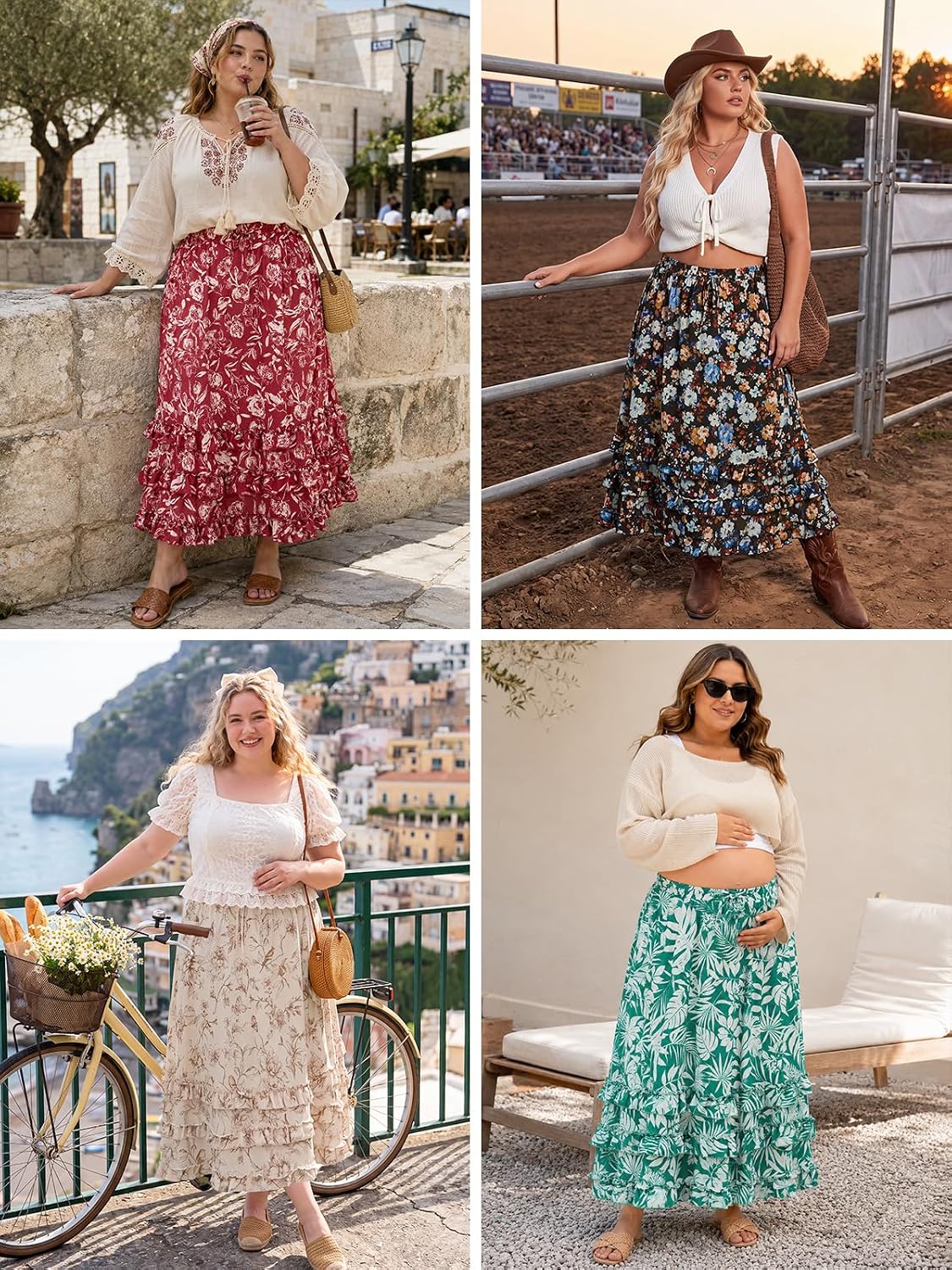 Moon Wood Plus Size Floral Maxi Skirts for Women Long Skirt with Pockets - Floral02