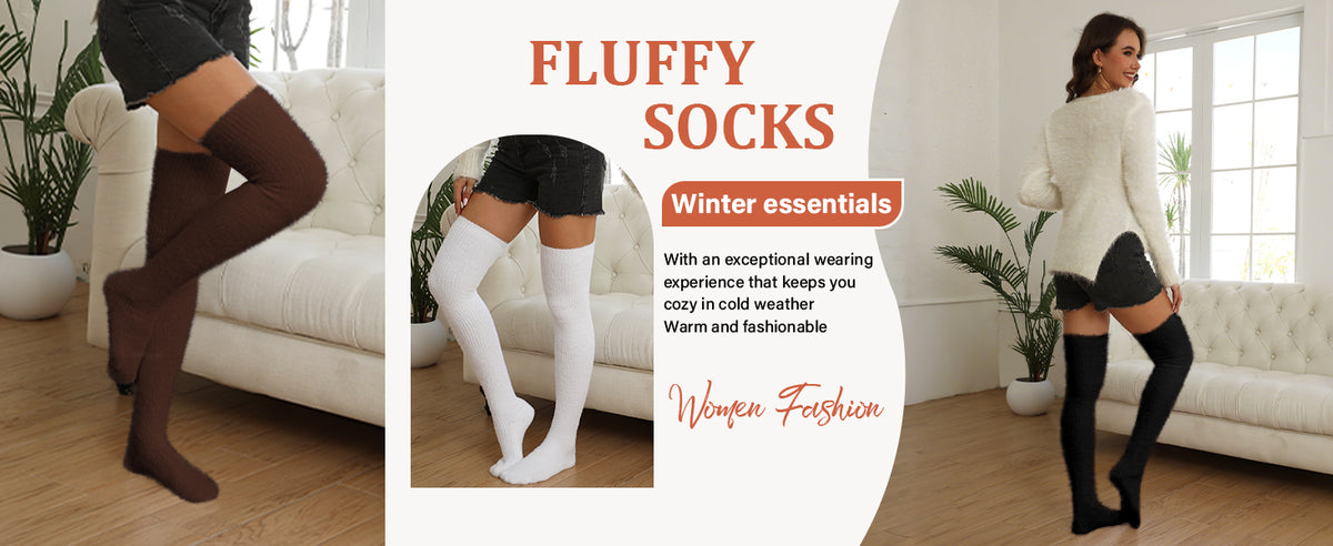 Moon Wood plus size fuzzy thigh high socks fluffy leg warmers - winter essentials