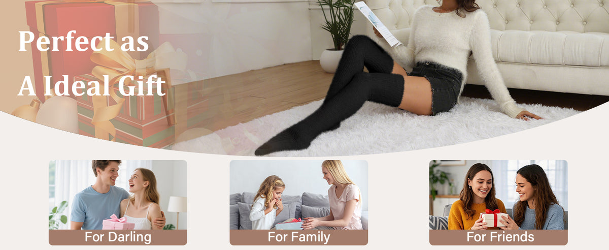 Moon Wood plus size fuzzy thigh high socks fluffy leg warmers - gift idea