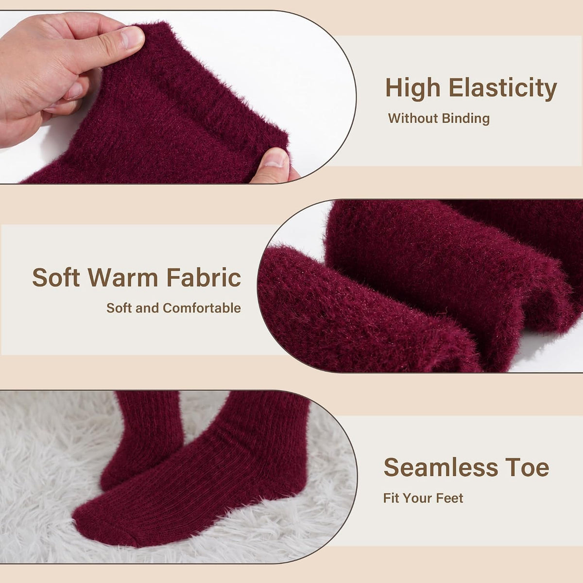 Moon Wood Plus Size Fuzzy Thigh High Socks Fluffy Leg Warmers - Burgundy - view 4