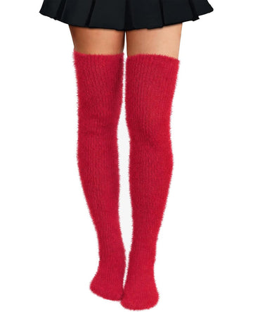 Moon Wood Plus Size Fuzzy Thigh High Socks Fluffy Leg Warmers - Christmas Red - view 1