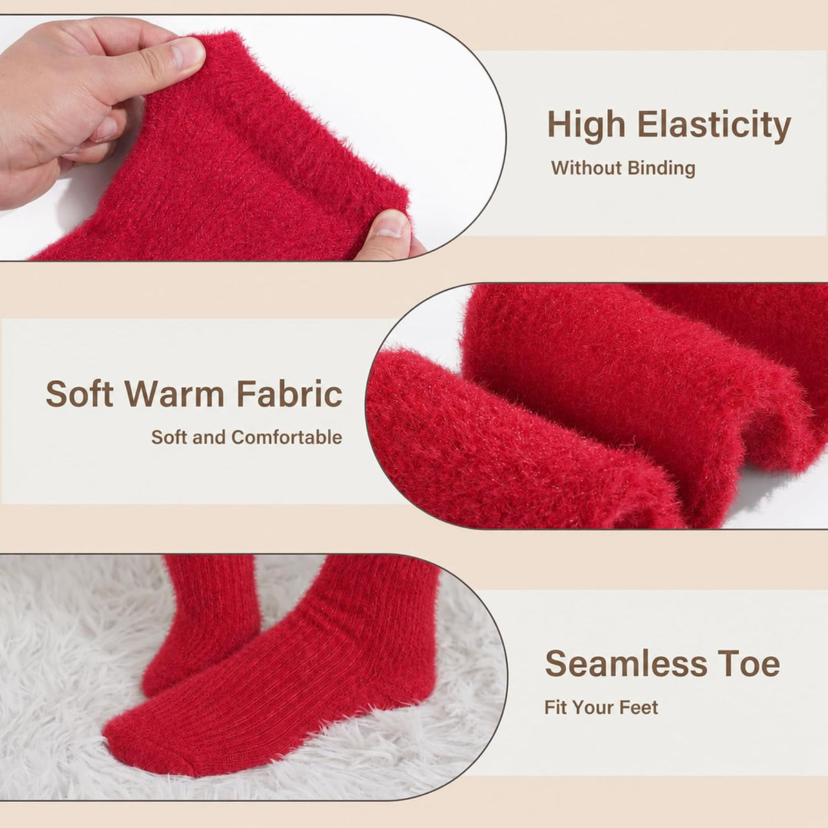 Moon Wood Plus Size Fuzzy Thigh High Socks Fluffy Leg Warmers - Christmas Red - view 4
