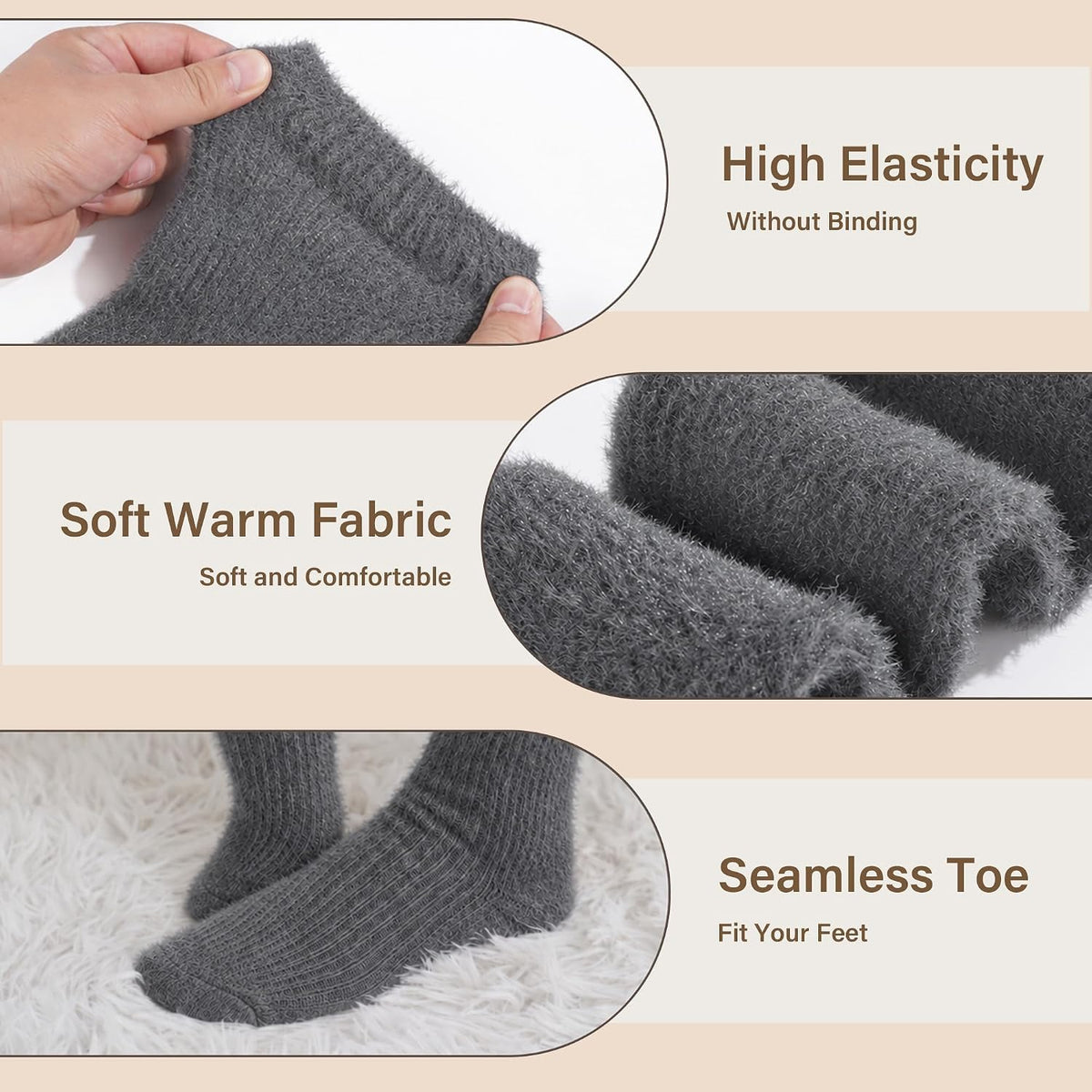 Moon Wood Plus Size Fuzzy Thigh High Socks Fluffy Leg Warmers - Grey - view 4