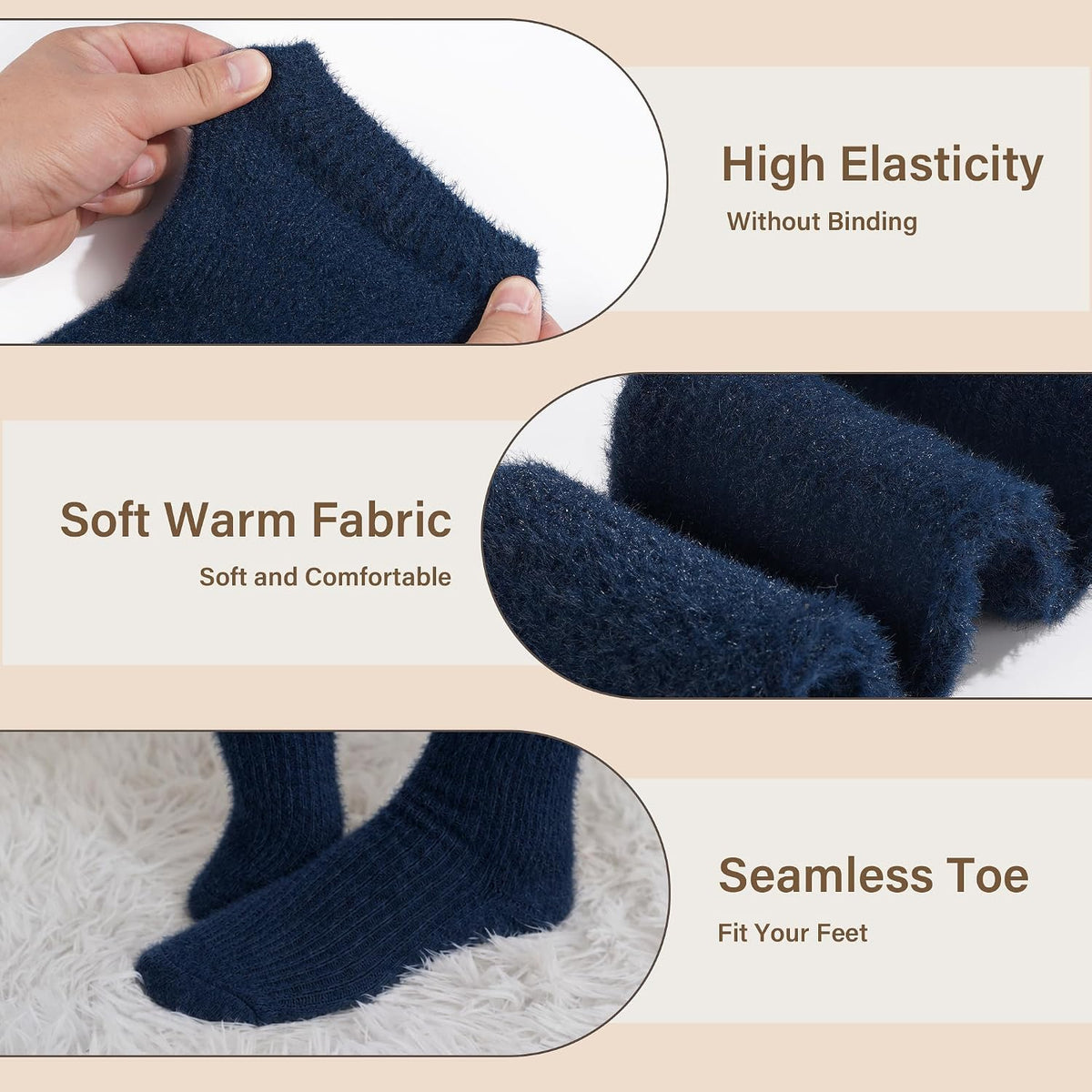 Moon Wood Plus Size Fuzzy Thigh High Socks Fluffy Leg Warmers - Navy - view 4