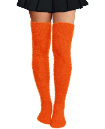 Moon Wood Plus Size Fuzzy Thigh High Socks Fluffy Leg Warmers - Pumpkin - view 1