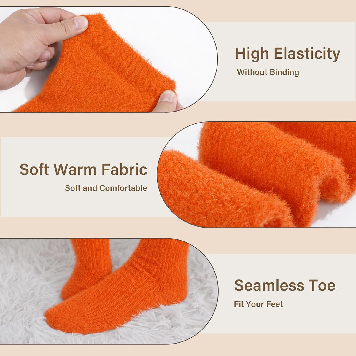Moon Wood Plus Size Fuzzy Thigh High Socks Fluffy Leg Warmers - Pumpkin - view 4