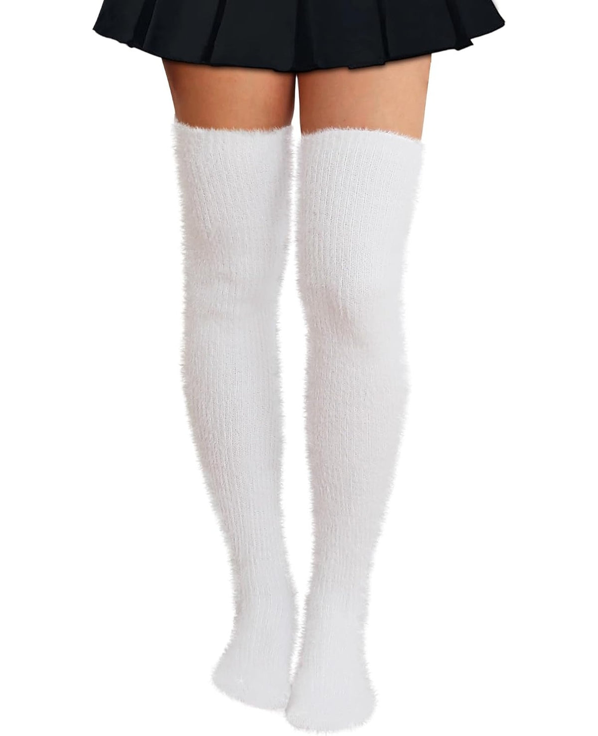 Moon Wood Plus Size Fuzzy Thigh High Socks Fluffy Leg Warmers - White - view 1
