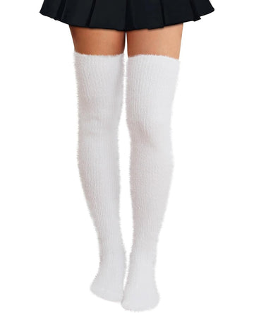 Moon Wood Plus Size Fuzzy Thigh High Socks Fluffy Leg Warmers - White - view 1