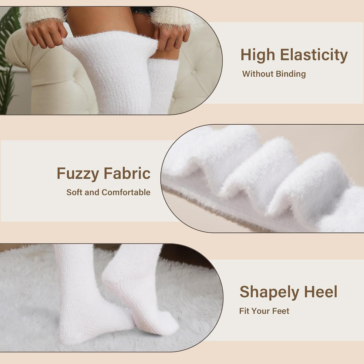 Moon Wood Plus Size Fuzzy Thigh High Socks Fluffy Leg Warmers - White - view 3