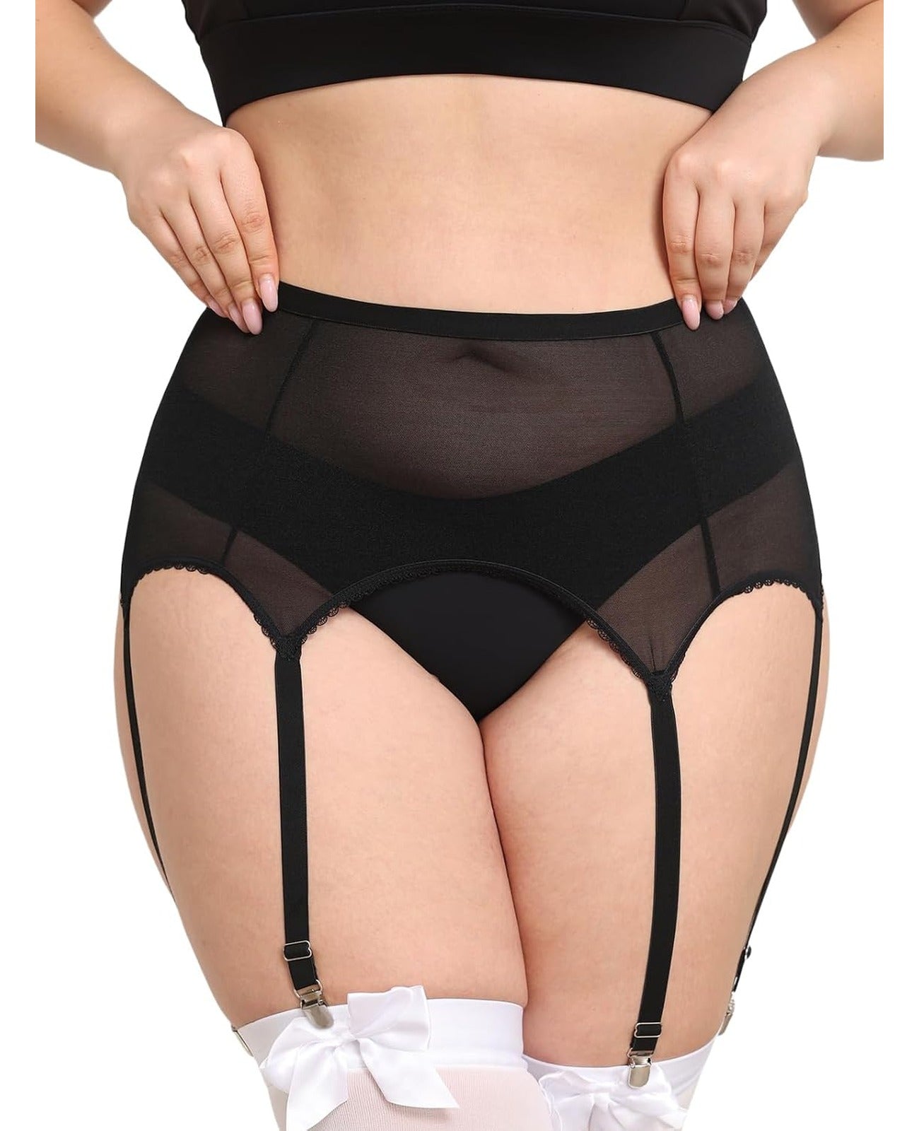 Moon Wood Plus Size Black Garter Belt with 6 Metal Clips - view 1