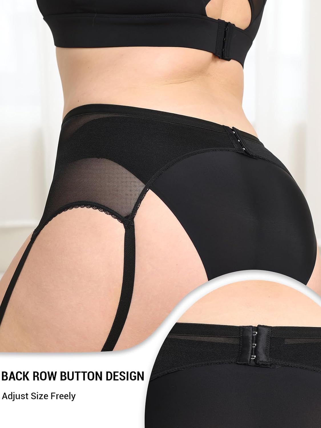 Moon Wood Plus Size Black Garter Belt with 6 Metal Clips - view 3