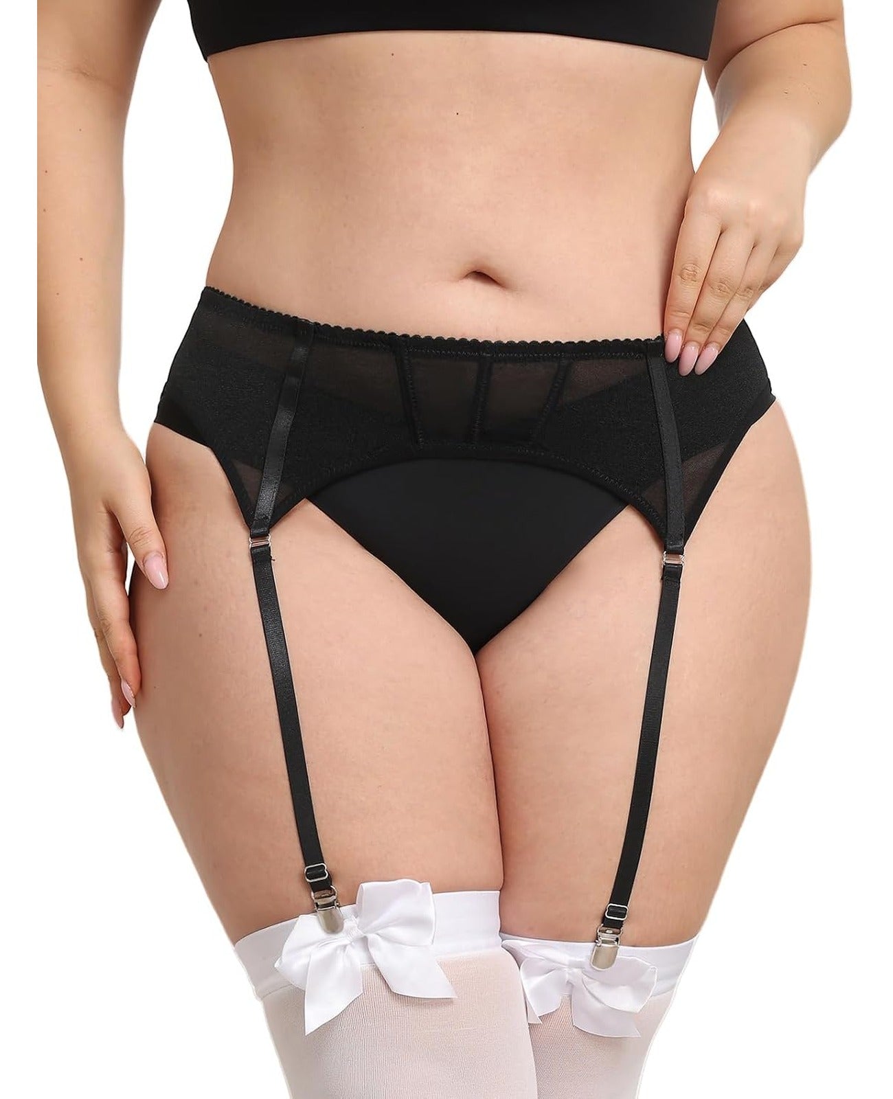 Moon Wood Plus Size Black Garter Belt Suspender with 4 Metal Clips - view 1