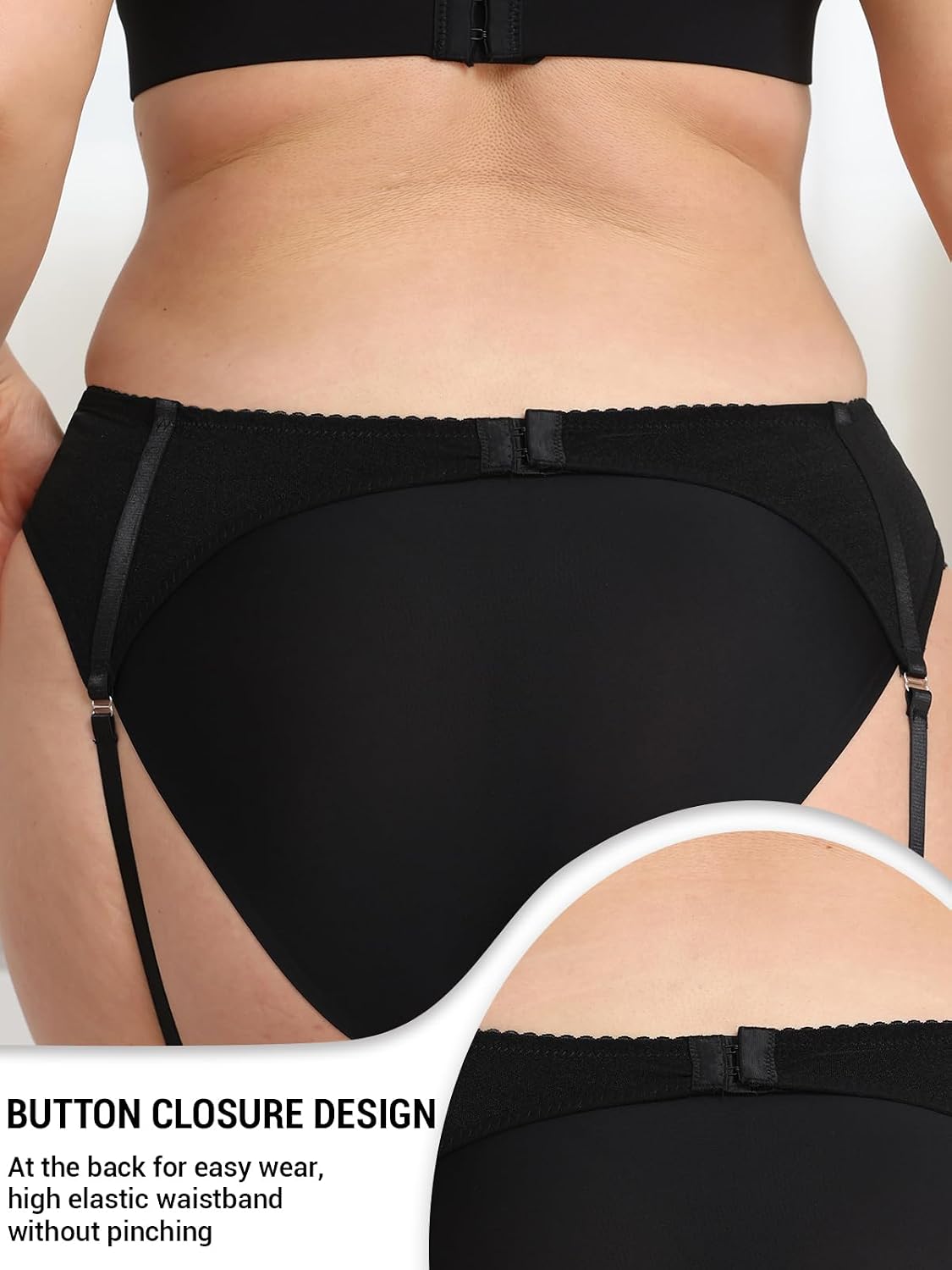 Moon Wood Plus Size Black Garter Belt Suspender with 4 Metal Clips - view 3