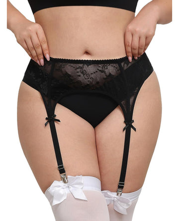 Moon Wood Plus Size Black Lace Bow Garter Belt - view 1