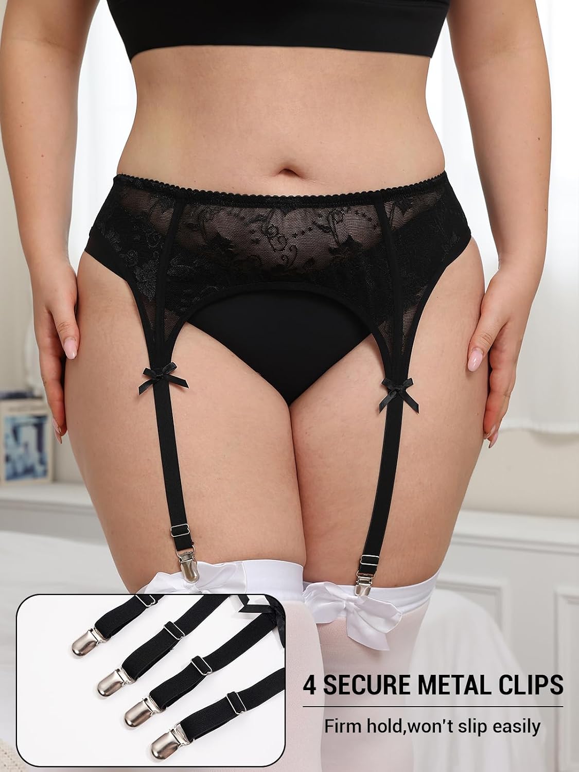 Moon Wood Plus Size Black Lace Bow Garter Belt - view 2