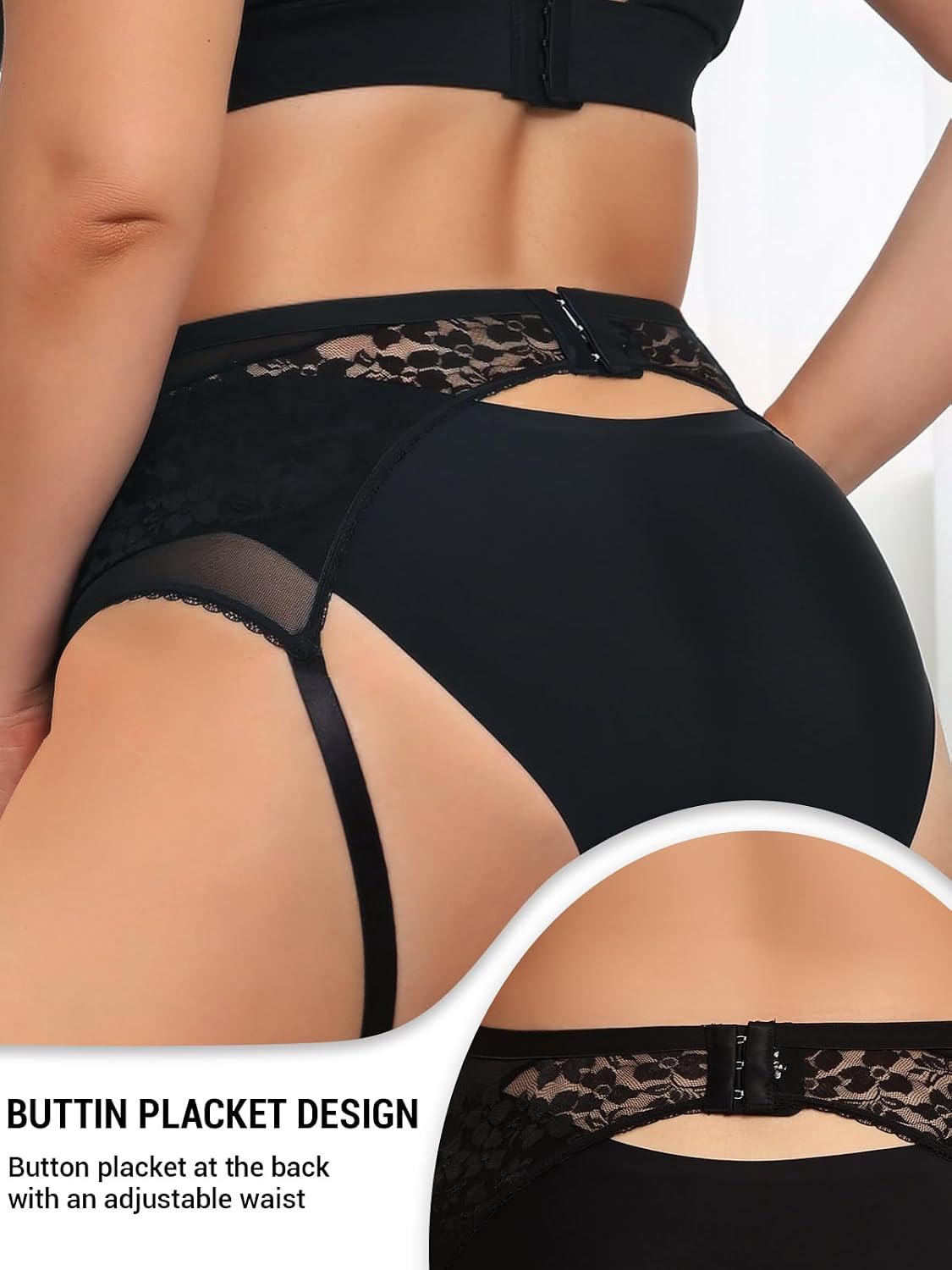 Moon Wood Plus Size Black Lace Mesh Garter Belt - view 3