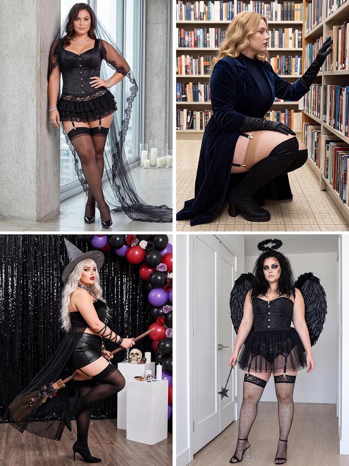 Moon Wood Plus Size Black Lace Mesh Garter Belt - view 7
