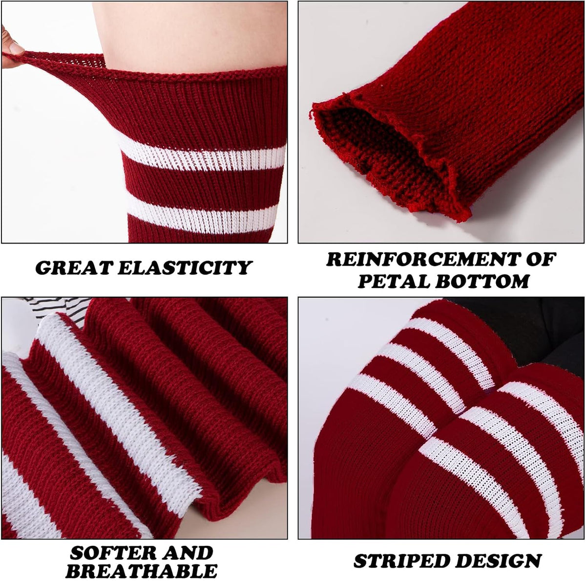 Moon Wood Plus Size Leg Warmers for Women Long Knit Over Knee - Burgundy & White - view 4