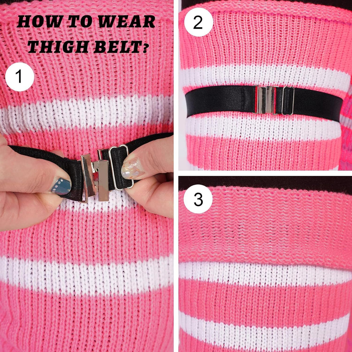 Moon Wood Plus Size Leg Warmers for Women Long Knit Over Knee - Pink & White - view 3