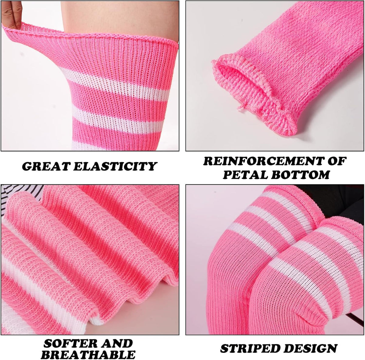 Moon Wood Plus Size Leg Warmers for Women Long Knit Over Knee - Pink & White - view 4