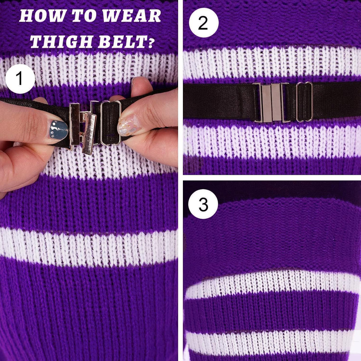 Moon Wood Plus Size Leg Warmers for Women Long Knit Over Knee - Purple & White - view 3