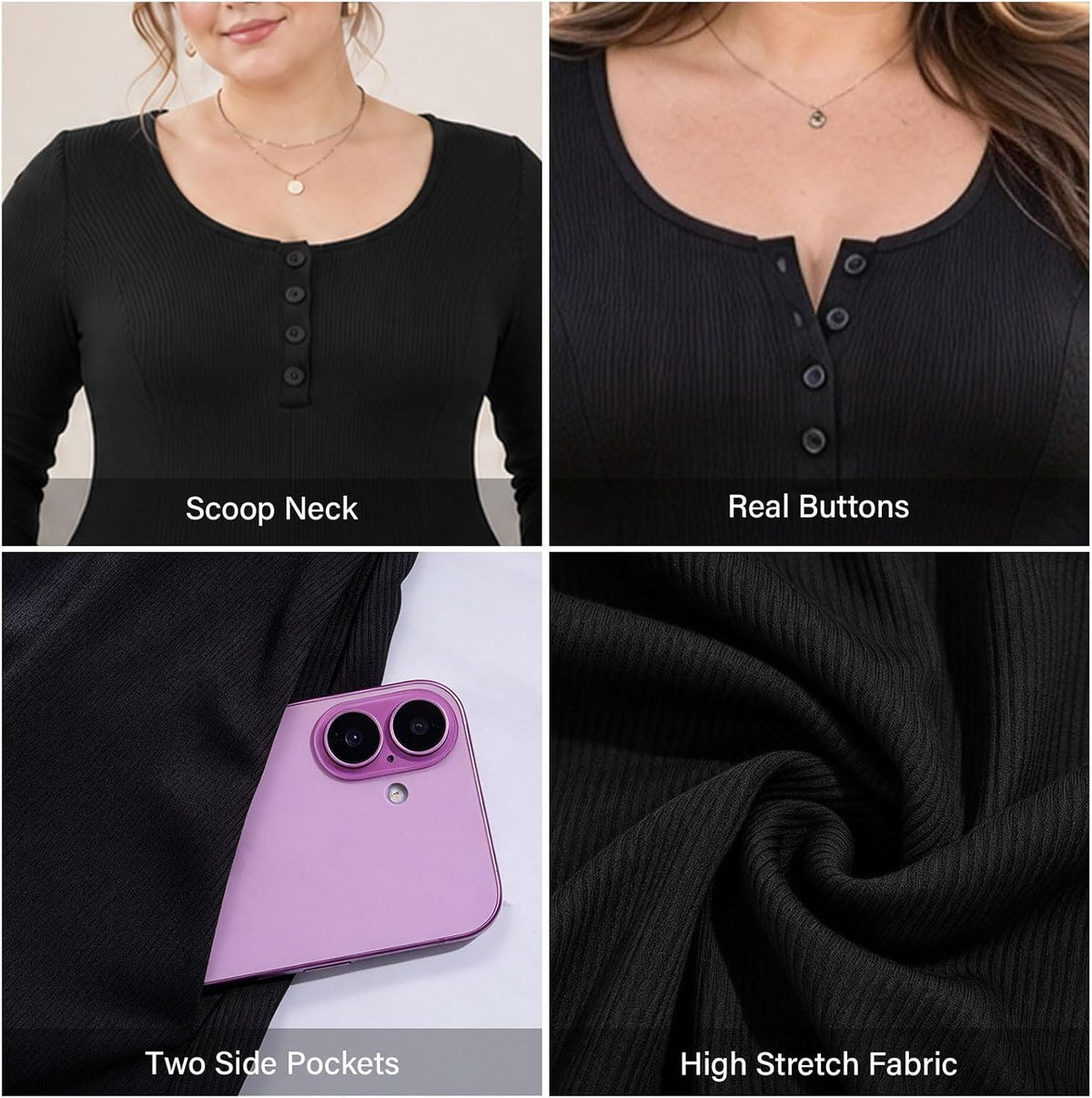 Moon Wood Plus Size Maxi Dresses for Women Fall Long Dresses with Pockets - Black