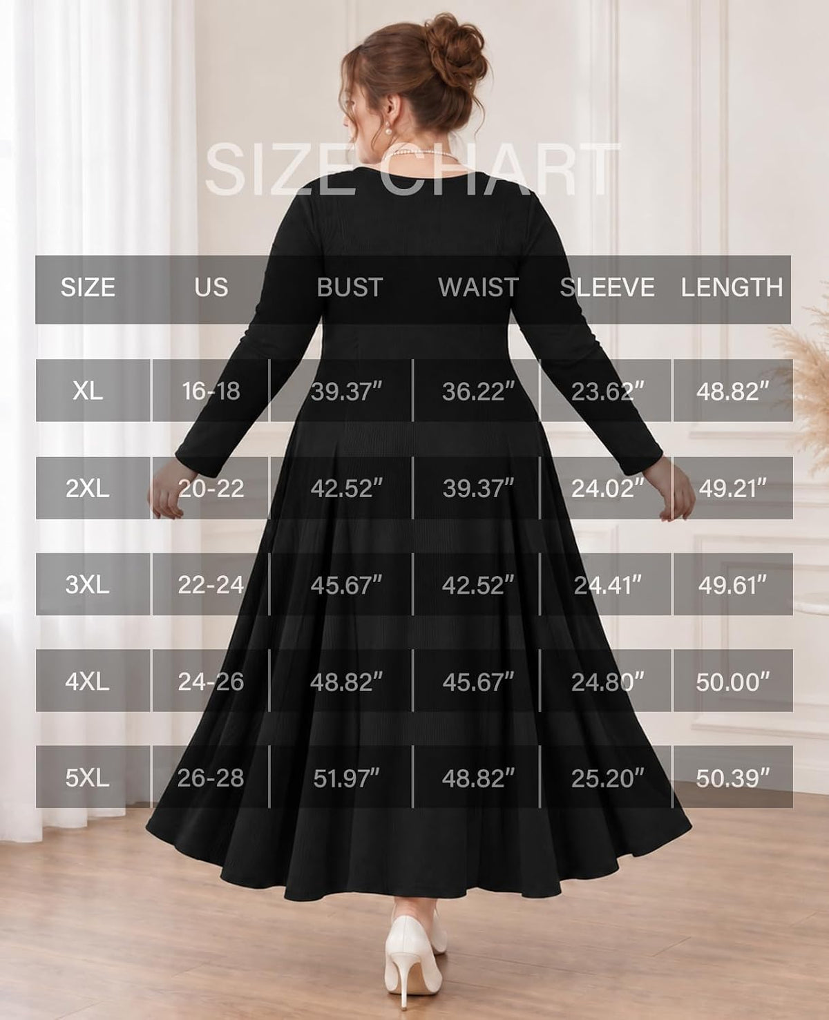 Moon Wood Plus Size Maxi Dresses for Women Fall Long Dresses with Pockets - Black