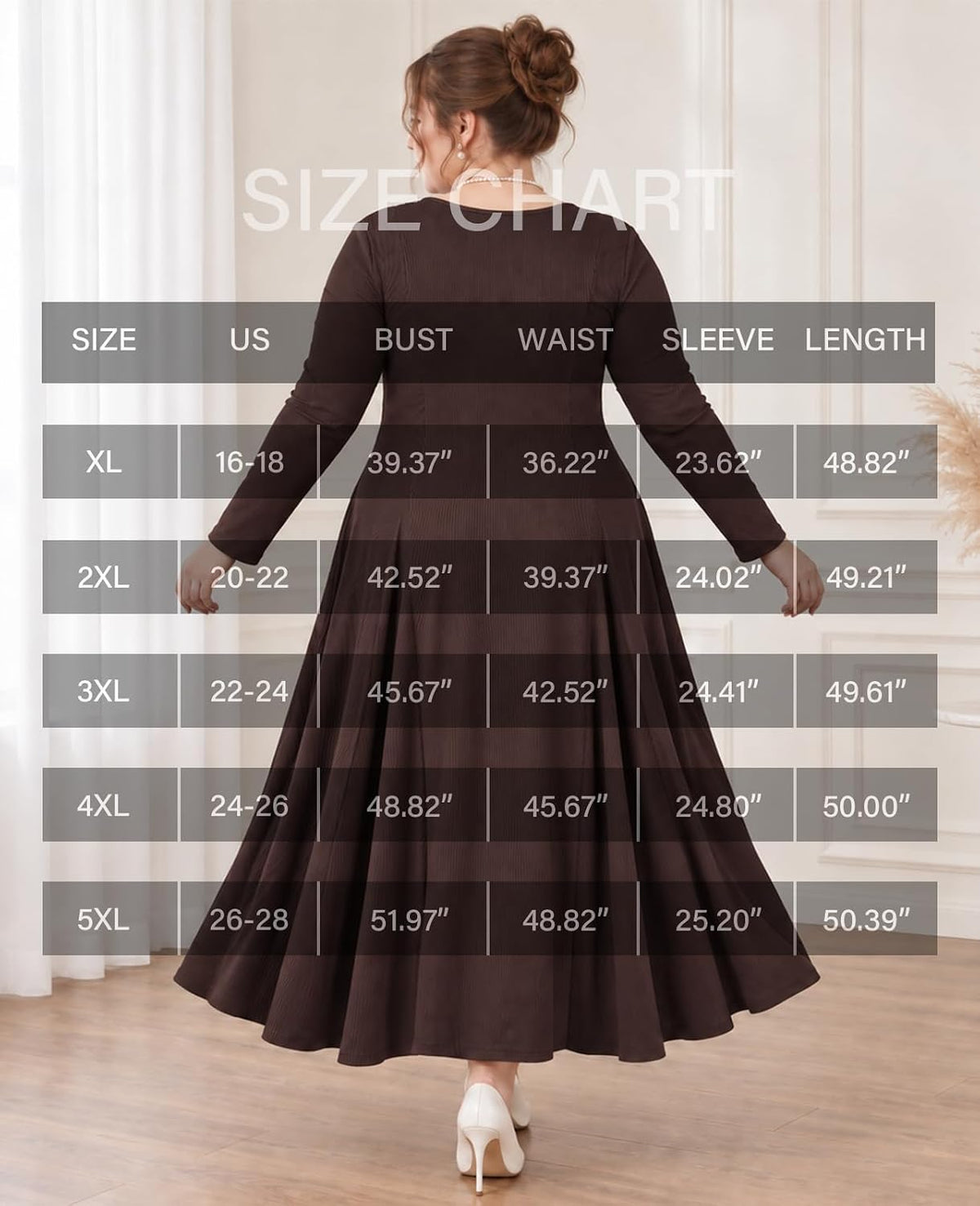 Moon Wood Plus Size Maxi Dresses for Women Fall Long Dresses with Pockets - Camel