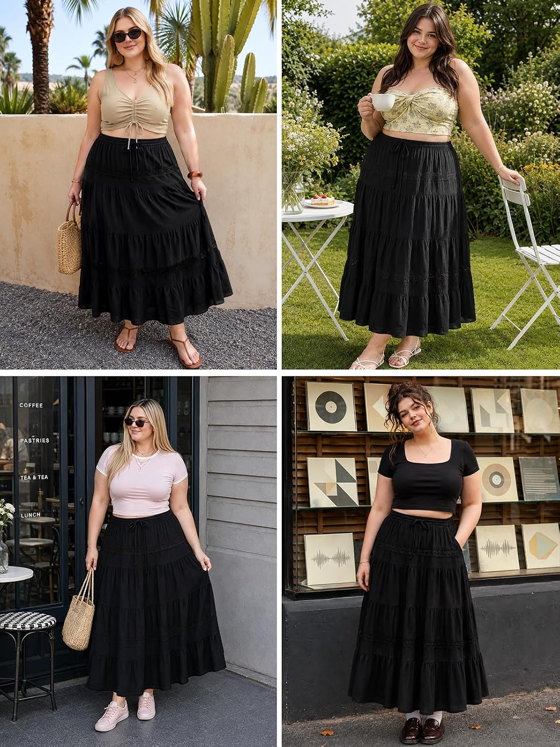 Moon Wood Plus Size Maxi Skirt with Pockets Renaissance Long Skirt - Black - view 6