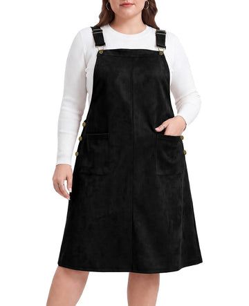 Moon Wood Plus Size Overall Dress for Women Jumper Dress with Pockets - Black - view 1