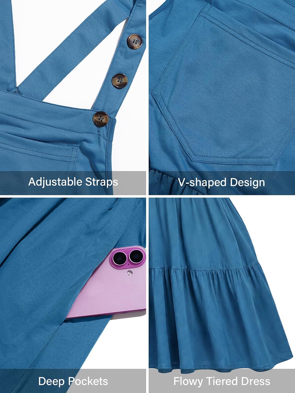Moon Wood Plus Size Overall Dress for Women Summer Casual Maxi Jumper Dress - Blue
