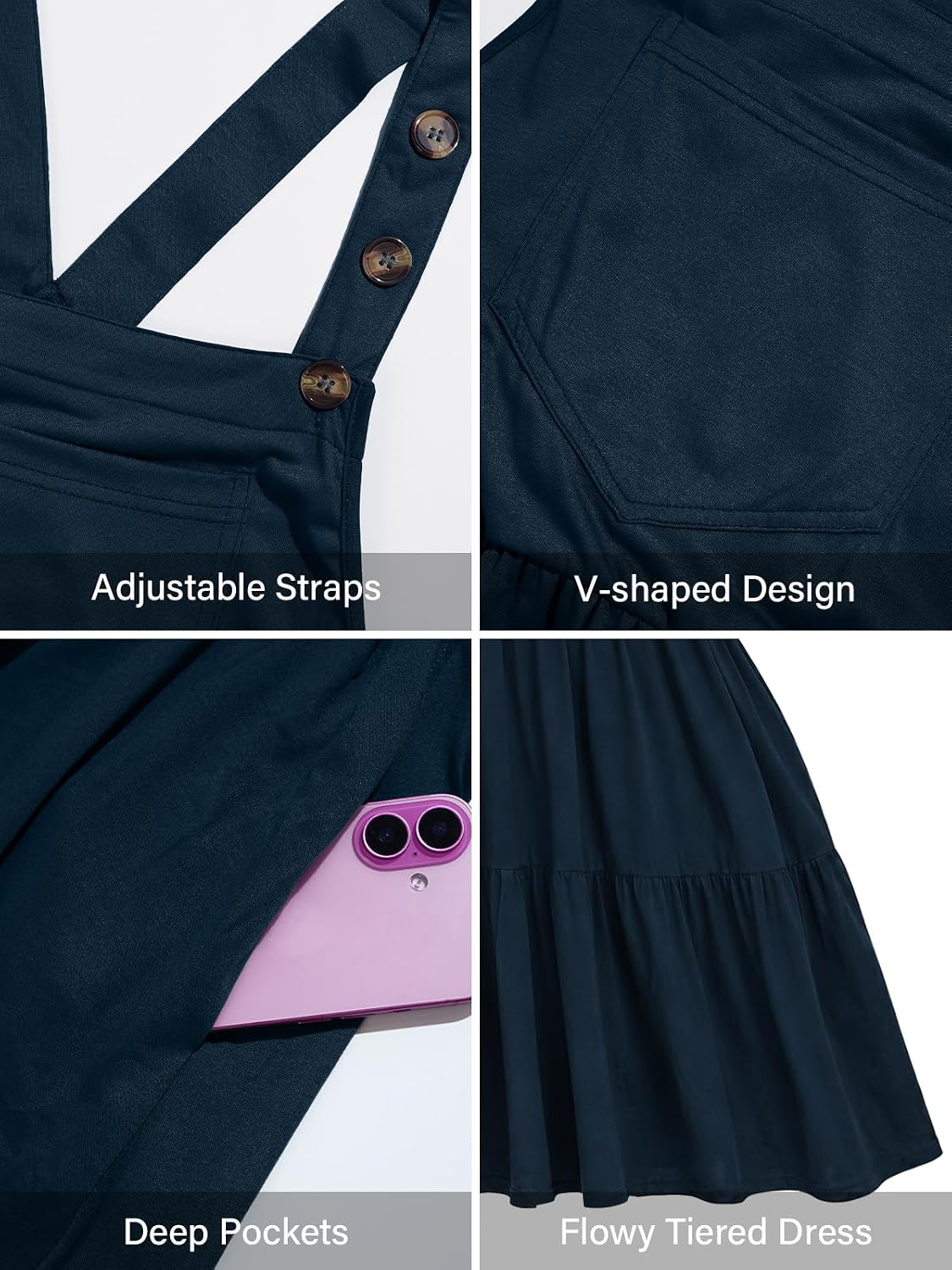 Moon Wood Plus Size Overall Dress for Women Summer Casual Maxi Jumper Dress - Navy Blue