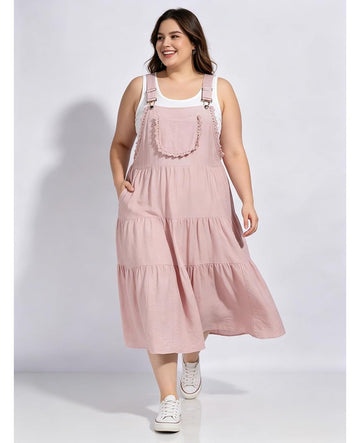 Moon Wood Plus Size Pink Overall Dress with Pockets - view 1
