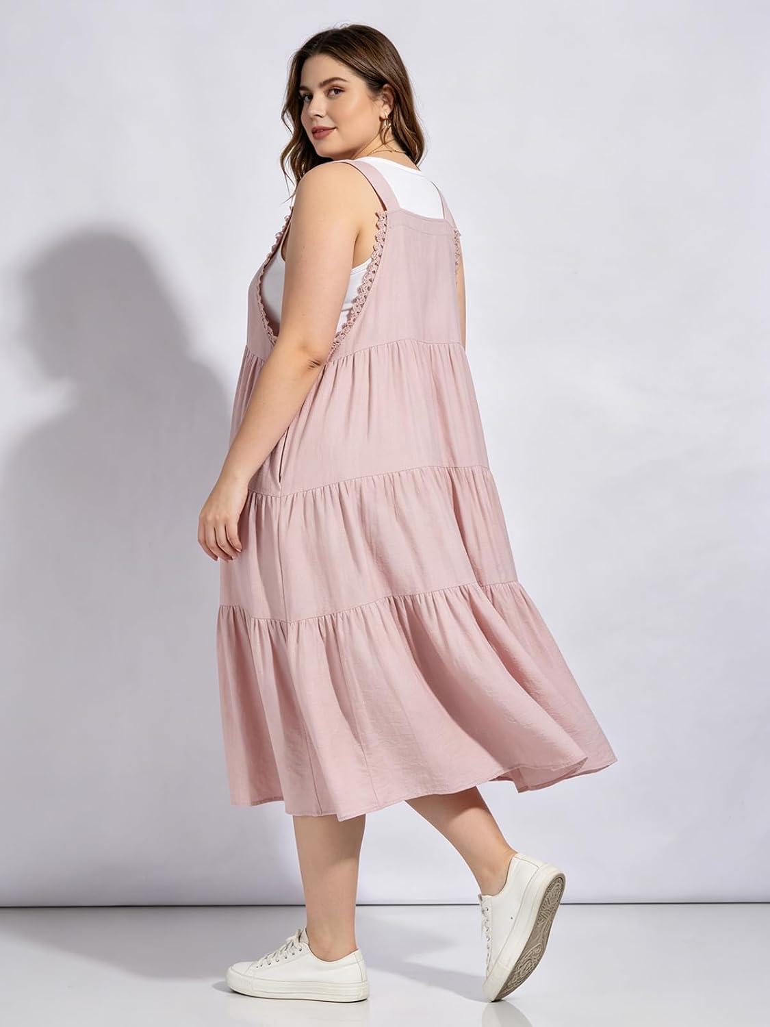Moon Wood Plus Size Pink Overall Dress with Pockets - view 2