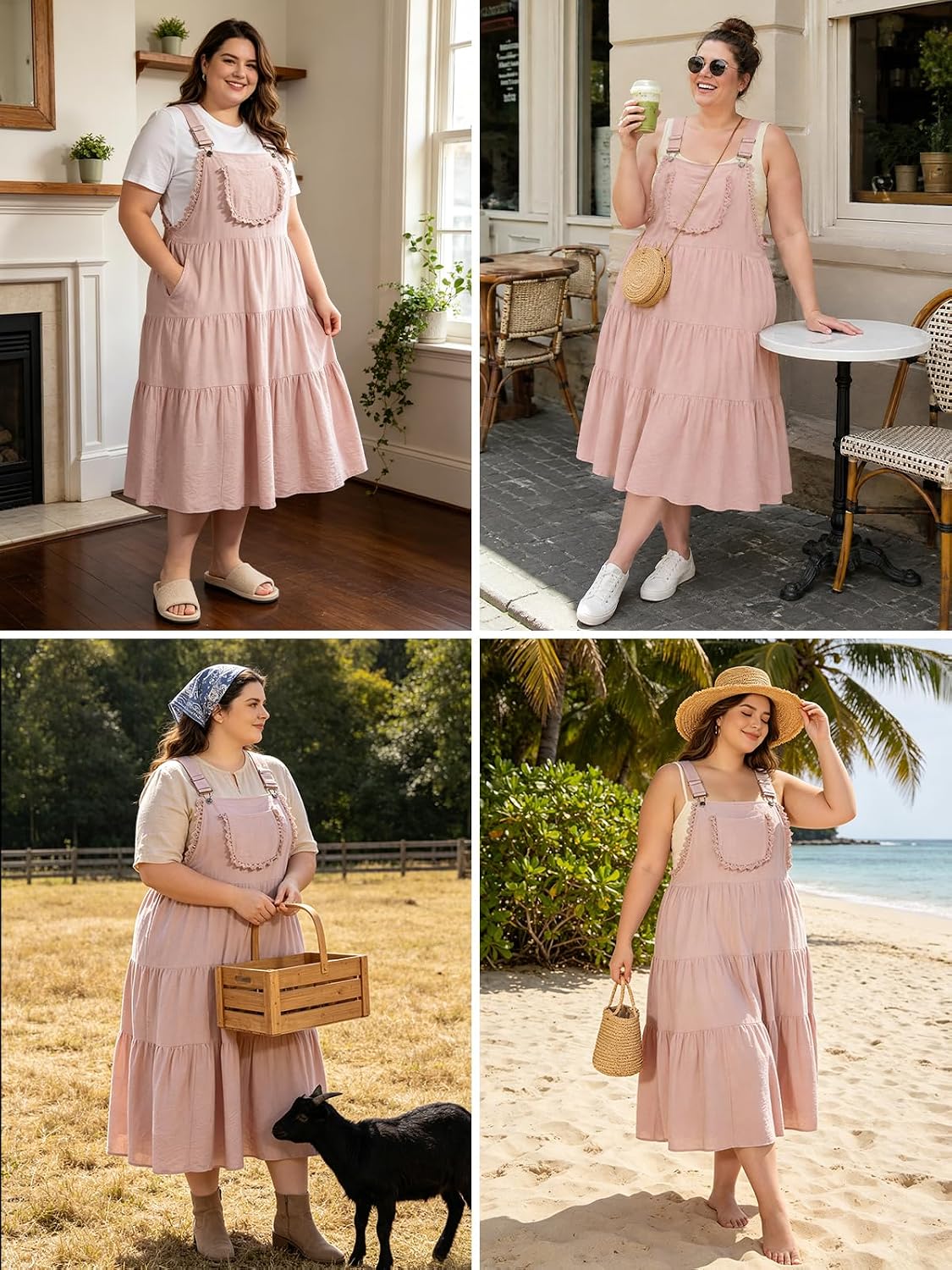 Moon Wood Plus Size Pink Overall Dress with Pockets - view 4