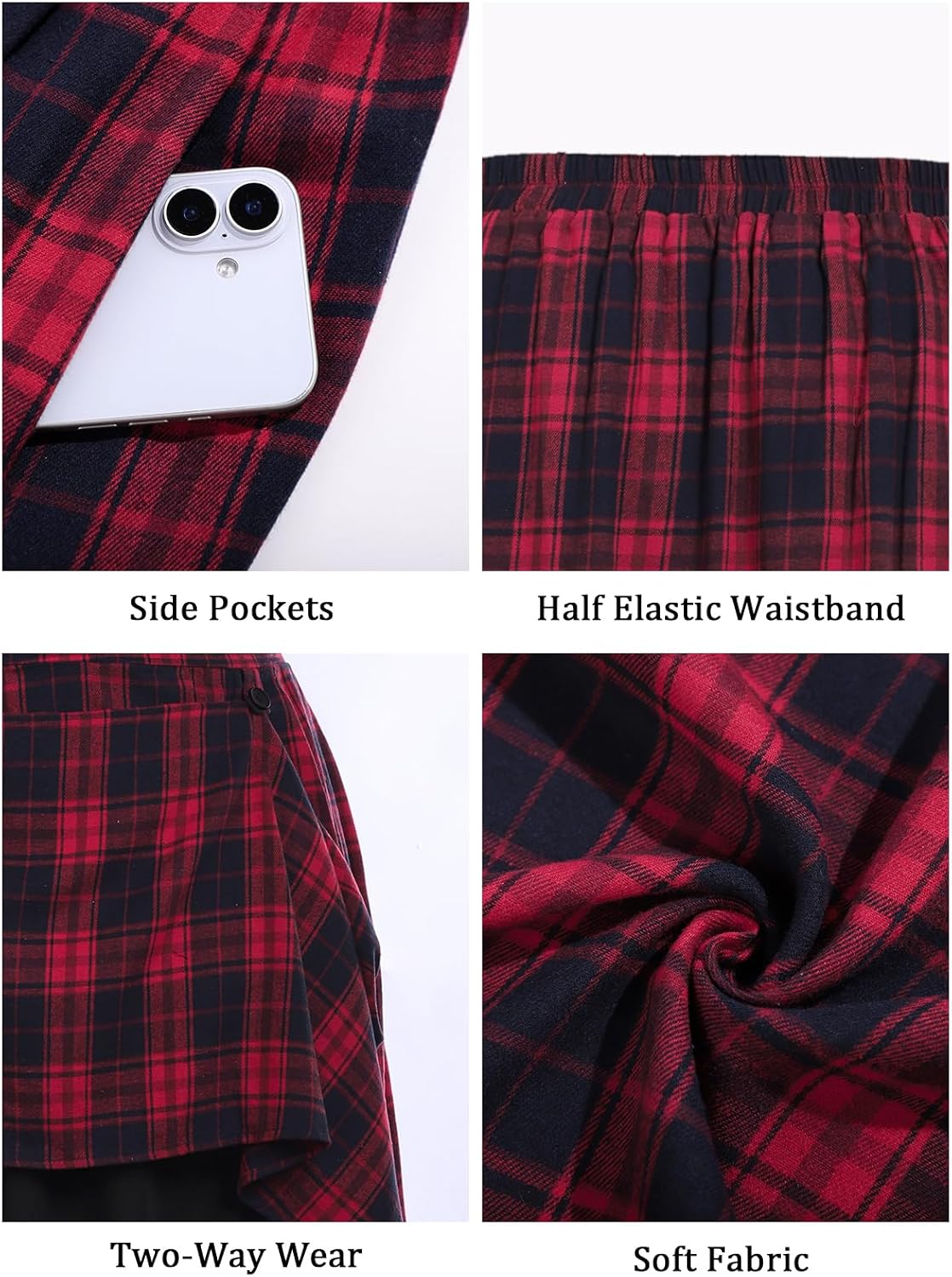 Moon Wood Plus Size Plaid Maxi Skirts for Women Long Skirt with Pockets - Plaid 02